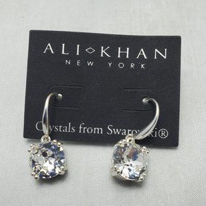 Ali Khan Swarovski Crystal  round drop silver fish hook earring